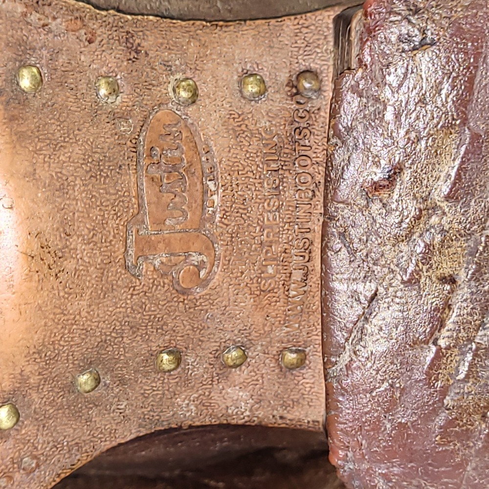 Justin Boots BRL610 Western Cowboy Boots Brown Leather Square Toe USA Size 7 - Picture 11 of 16